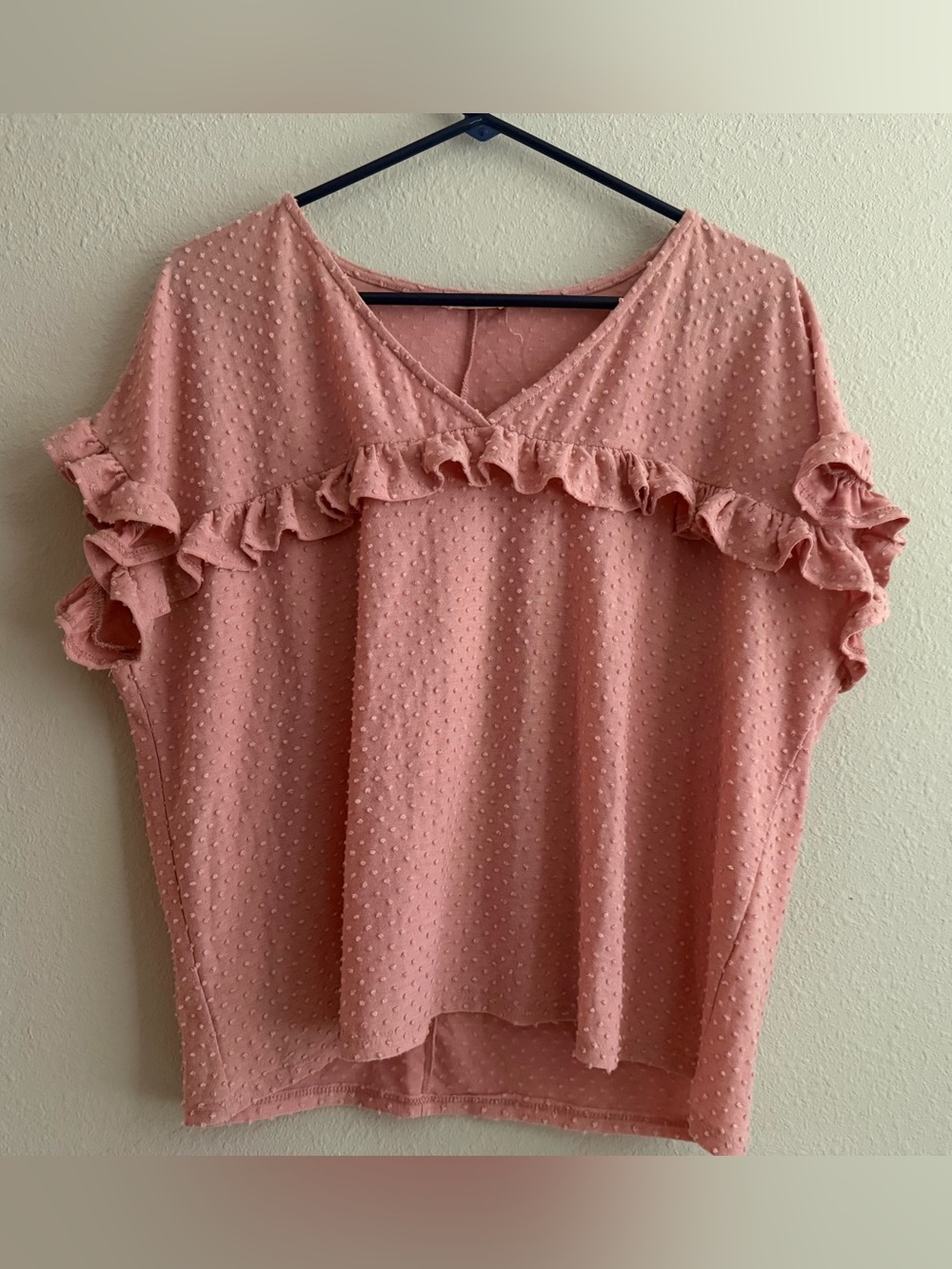 entro Peach Dot Ruffle V-Neck Blouse